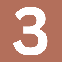 White number three on brown background.