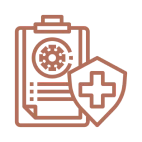 Medical report with virus symbol and shield.